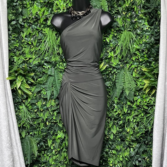 HOUSE OF CB Dress Women Small Green One Shoulder Riccarda Ruched Pleated 2813 - Picture 2 of 8